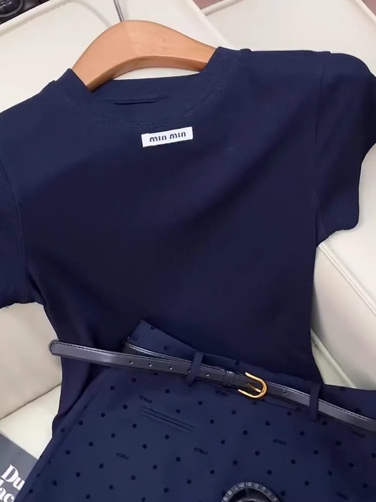 青ファッション 青ファッション 上質シンプル水玉柄セットアップ