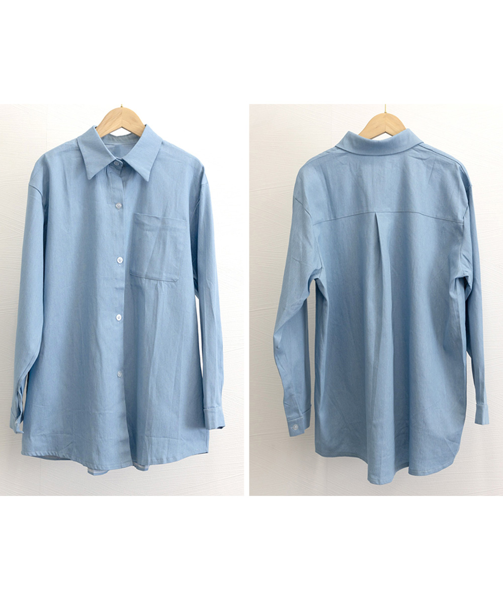 青ファッション ゆったりデニムシャツ 重ね着コーデ 体型カバー