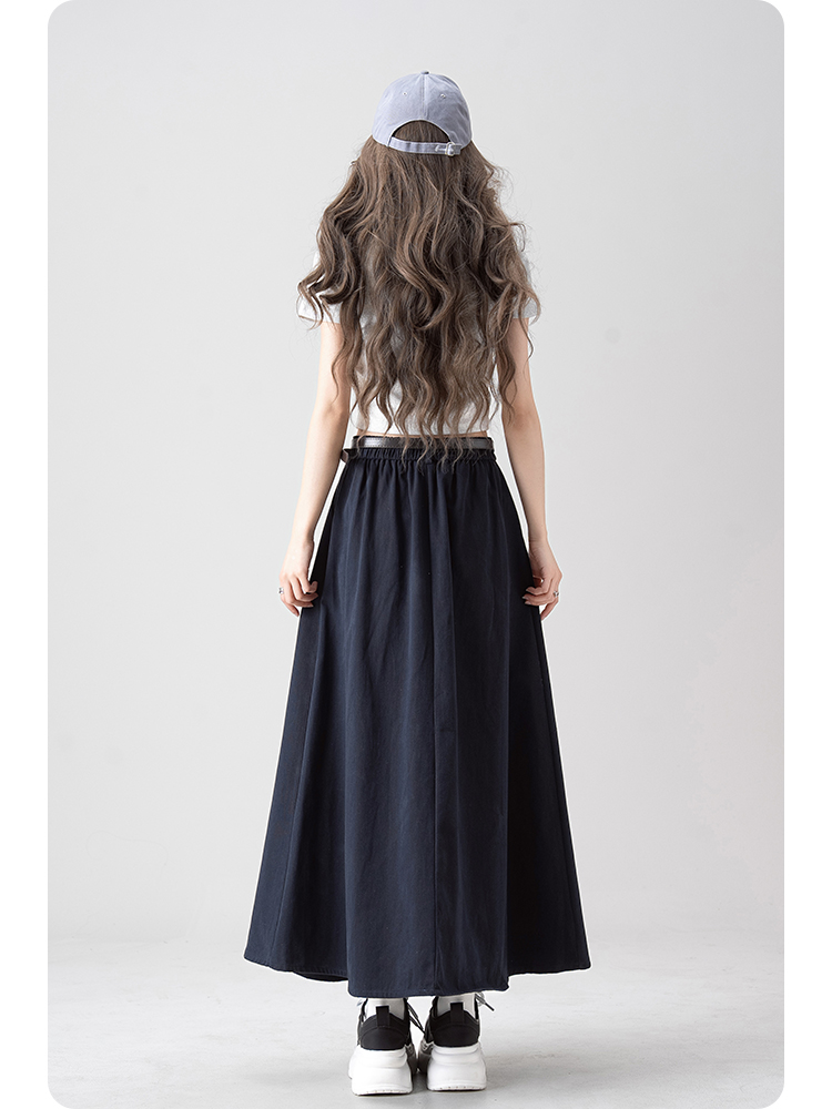 青ファッション 青ファッション タック入りマキシスカート