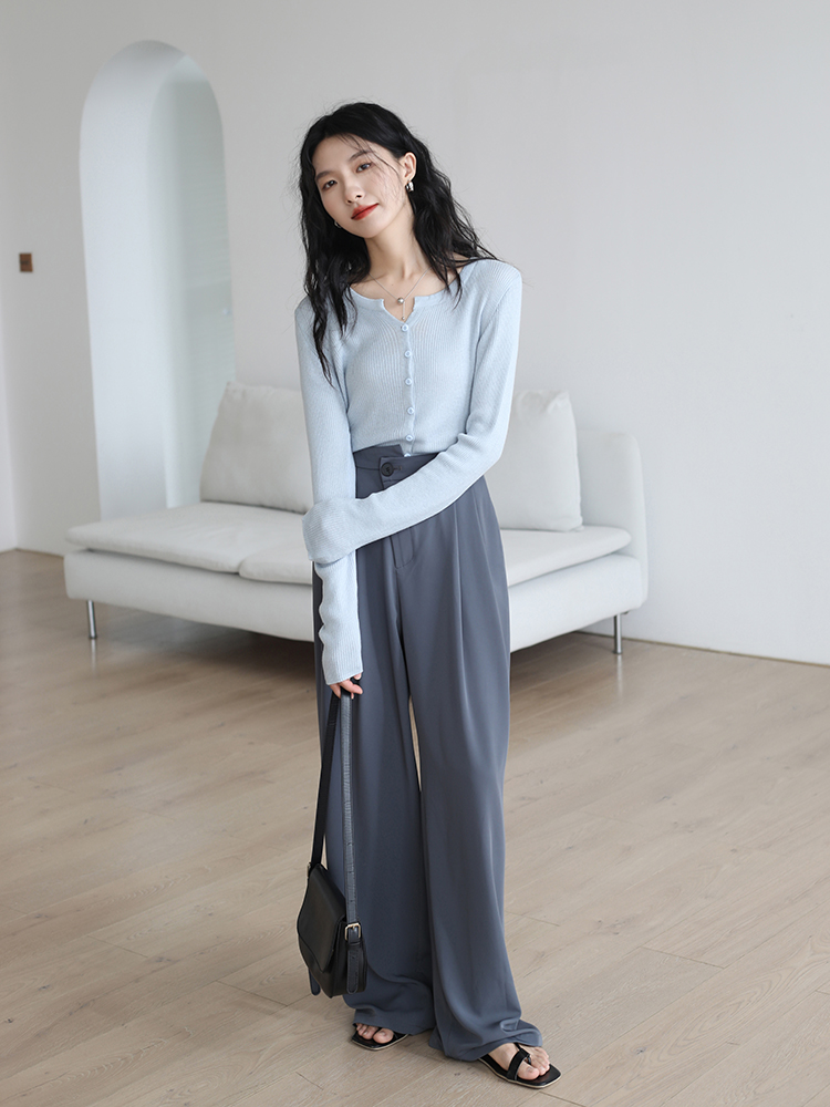 青ファッション 青ファッション 上品リブ編みスリムカーディガン