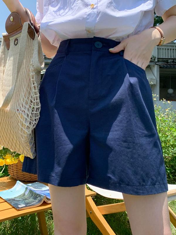 青ファッション ゆったりコットンハーフパンツ