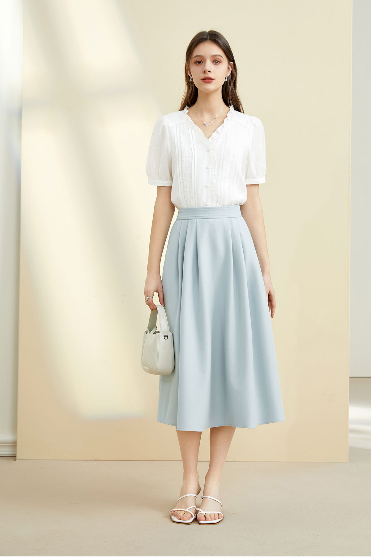 青ファッション プリーツフレアスカート