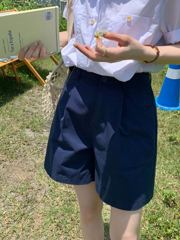 青ファッション ゆったりコットンハーフパンツ