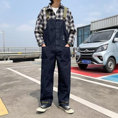 青ファッション マリンモチーフオーバーオールパンツ
