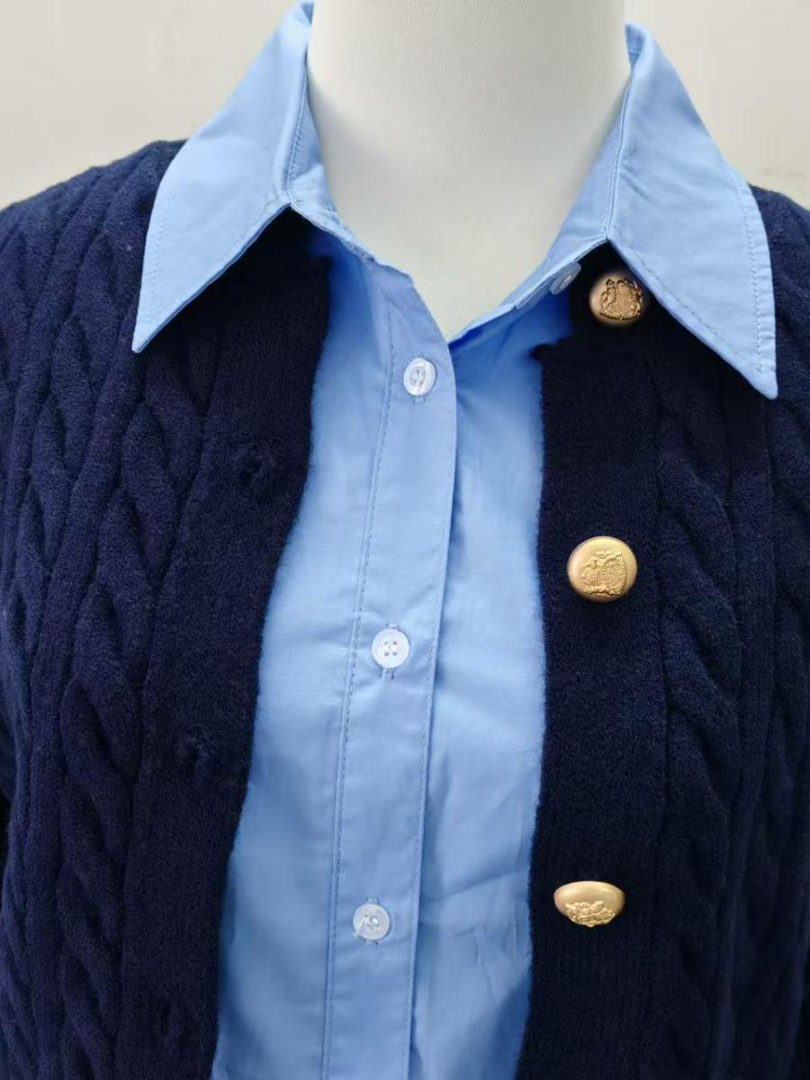青ファッション 青ファッション 麗しの学院風ニットカーディガンシャツ