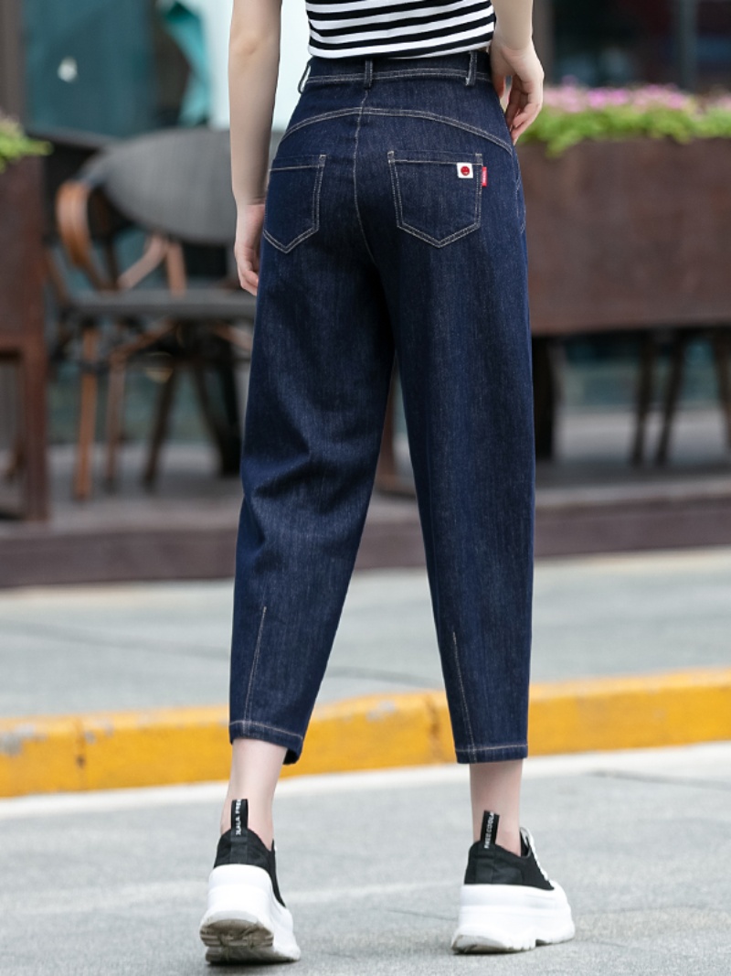 青ファッション クロップド丈デニムワイドパンツ