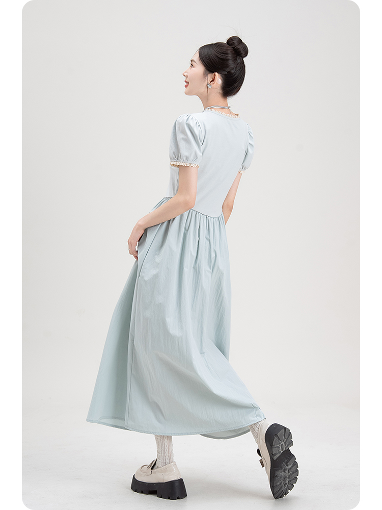 青ファッション 青ファッション 優美パフスリーブワンピース