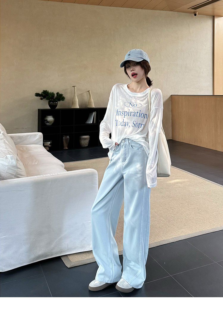 青ファッション すっきりワイドデニムパンツ