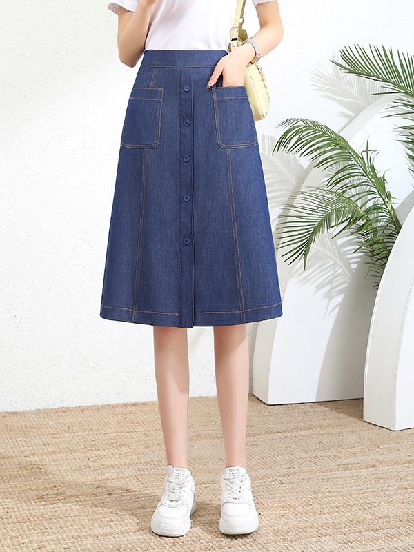 青ファッション 青ファッション フロントボタン デニムミディスカート