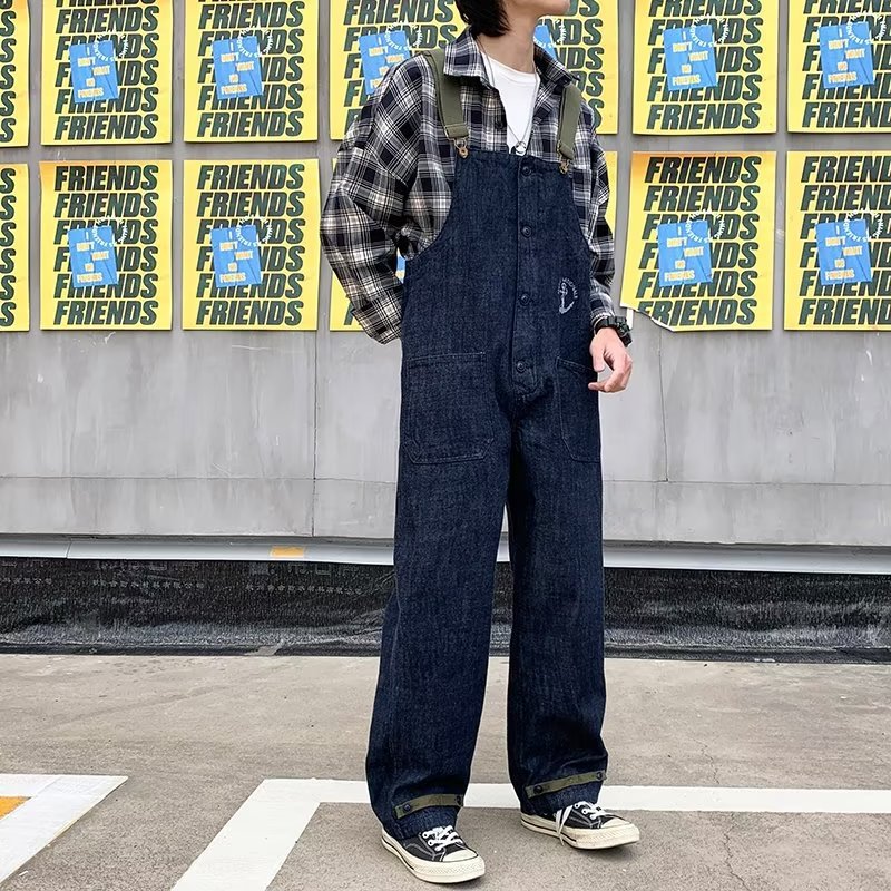 青ファッション マリンモチーフオーバーオールパンツ