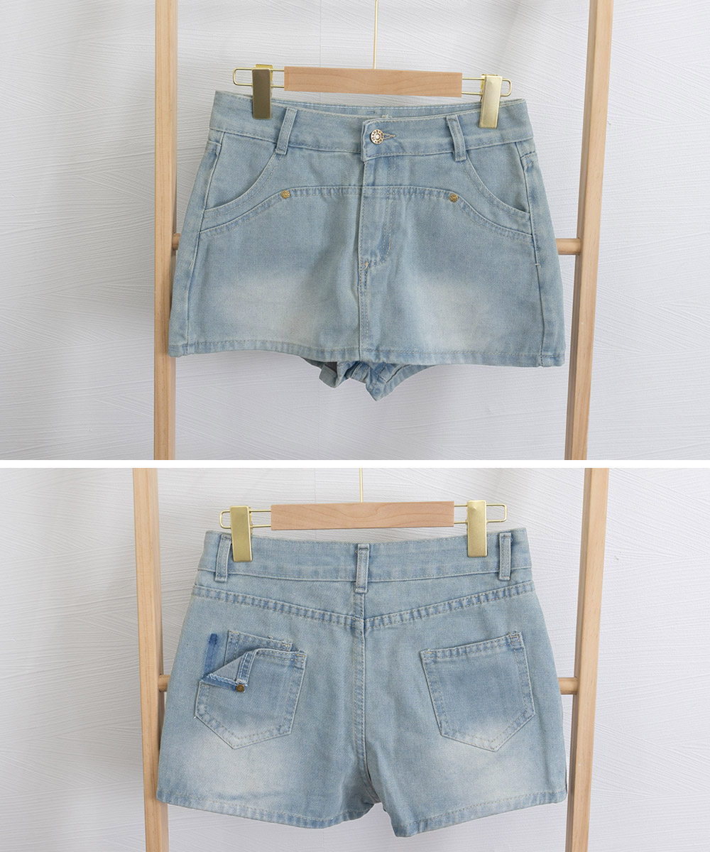 青ファッション 美脚デニムスカパン 台形シルエットパンツ