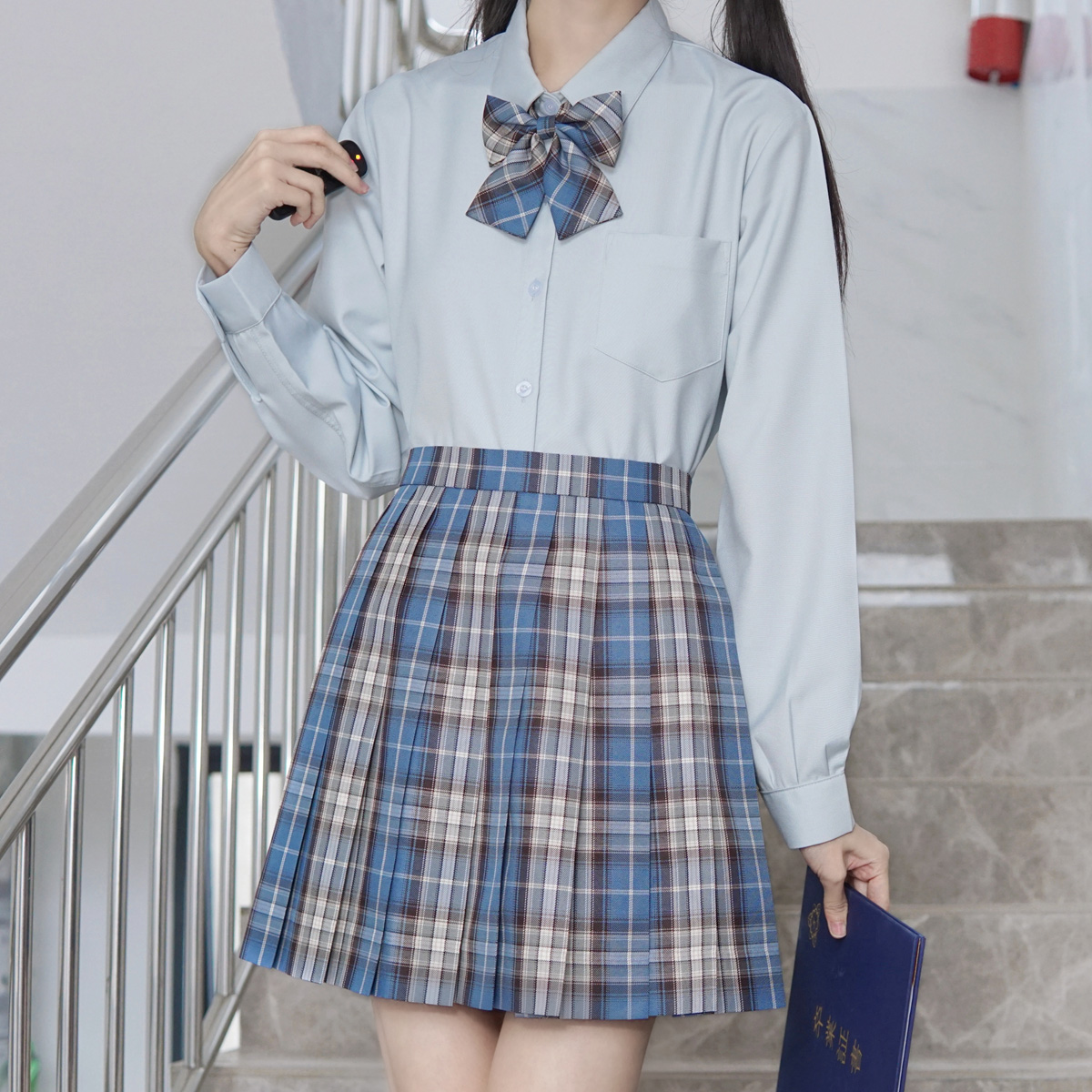 青ファッション 青ファッション 制服風リボン付きブラウス
