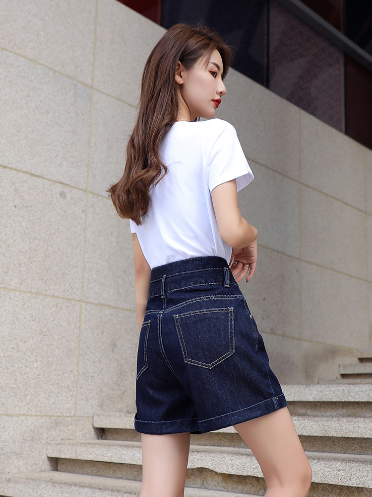 青ファッション ハイウエストデニムショートパンツ