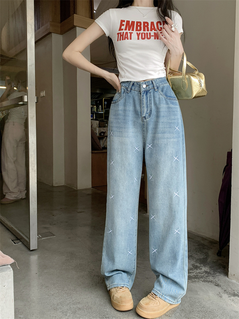 青ファッション 二〇二四年新作デニムワイドパンツゆったりシルエット