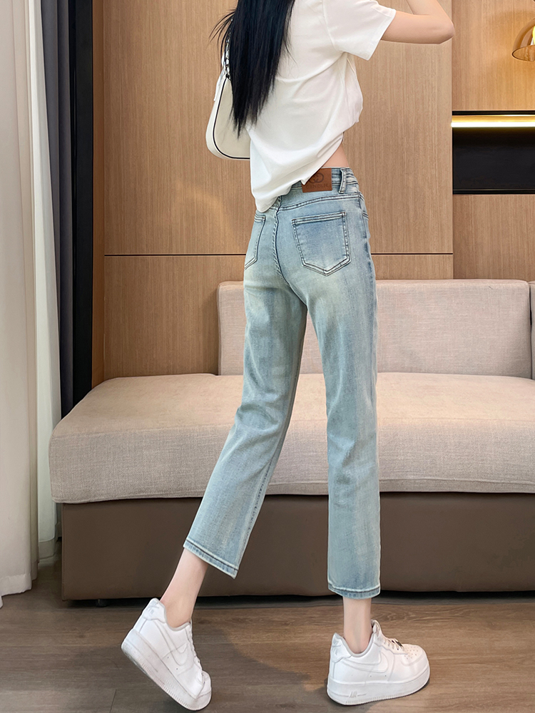 青ファッション ゆったりストレートデニムパンツ