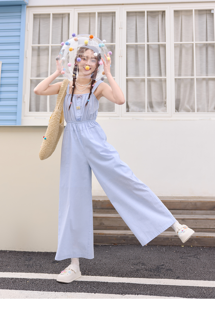 青ファッション 優雅キャミソールワイドパンツ