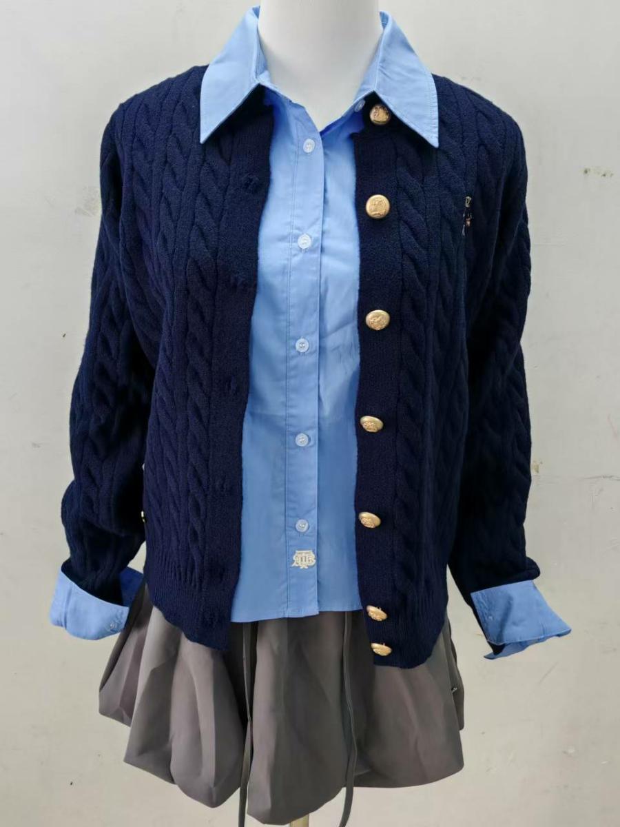 青ファッション 青ファッション 麗しの学院風ニットカーディガンシャツ