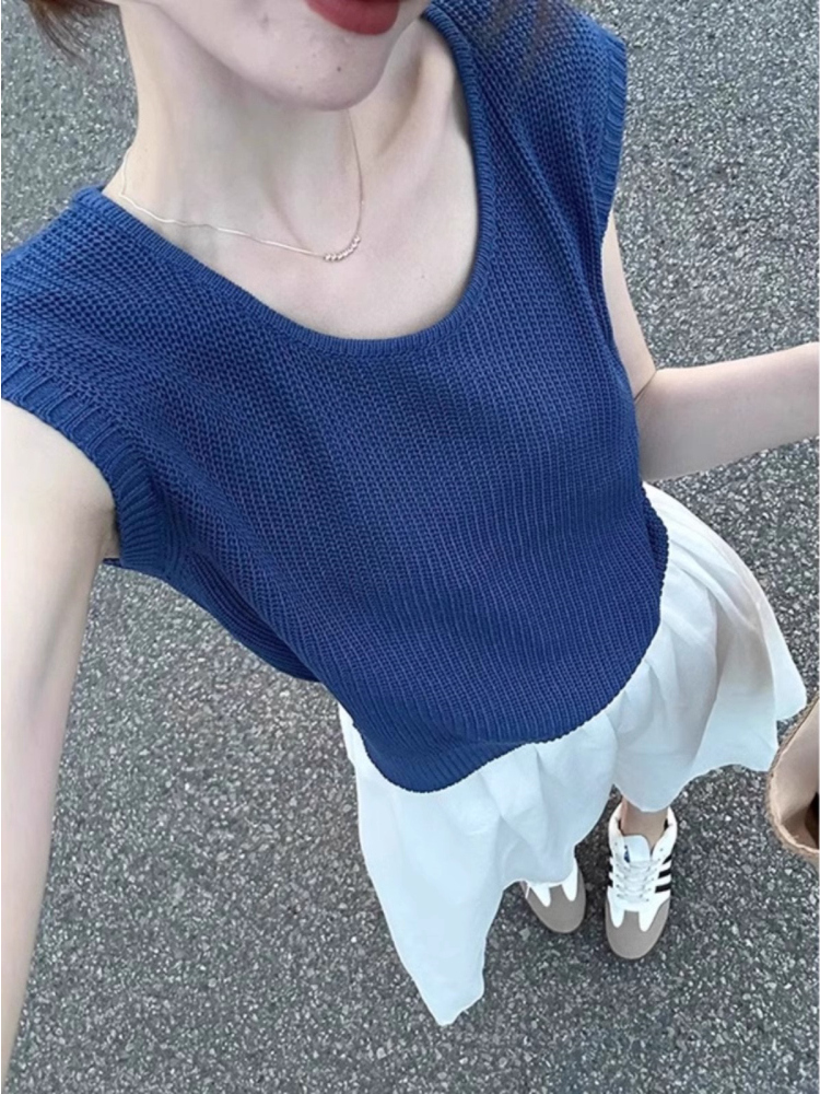 青ファッション 青ファッション なめらか袖なしニットベスト