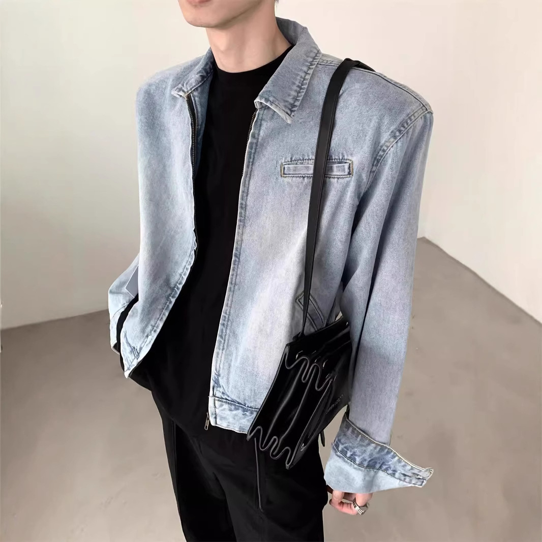 青ファッション シンプル洗い加工デニムジャケット