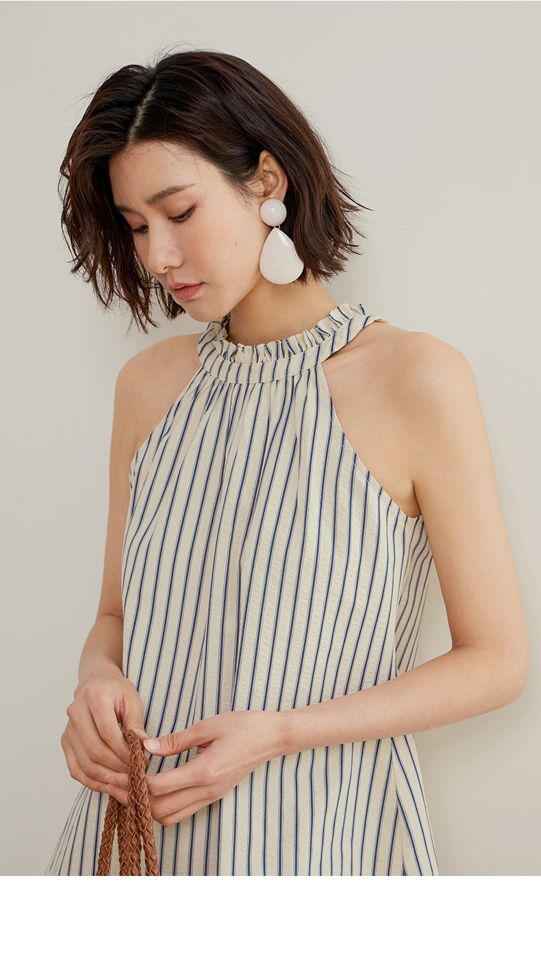 青ファッション ホルターネックストライプシャツ