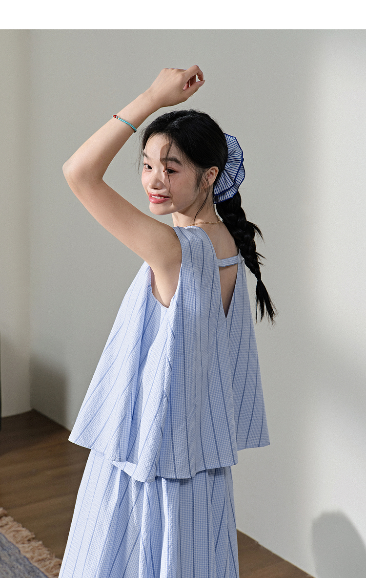 青ファッション ストライプバルーンセットアップ