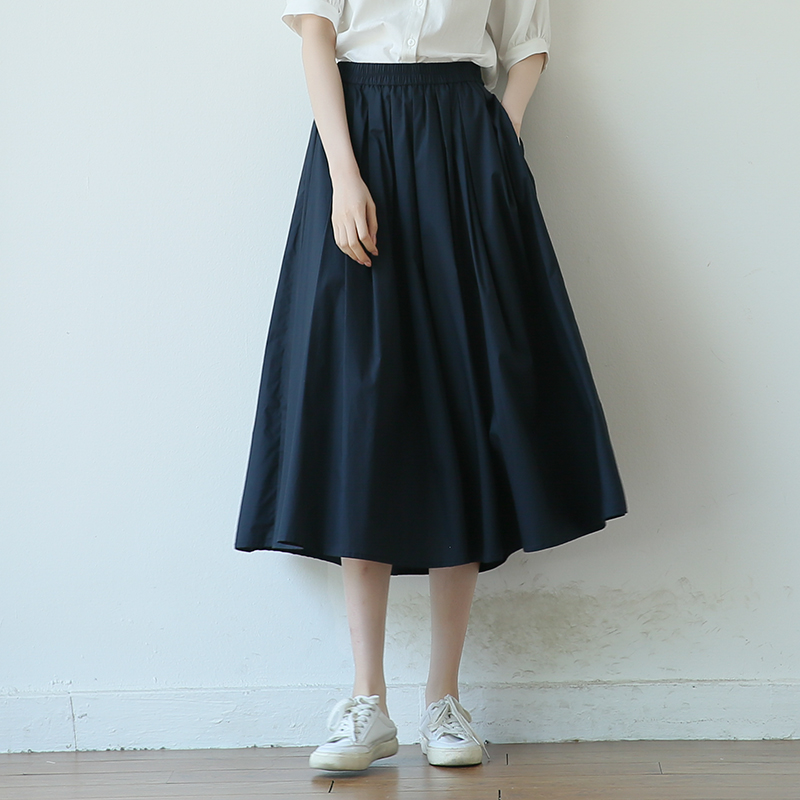 青ファッション ゆったりギャザーミディスカート