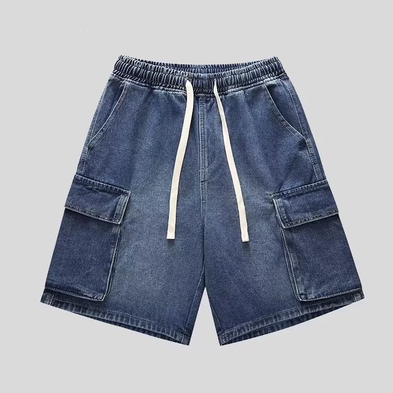 青ファッション ゆったりデニムハーフパンツ