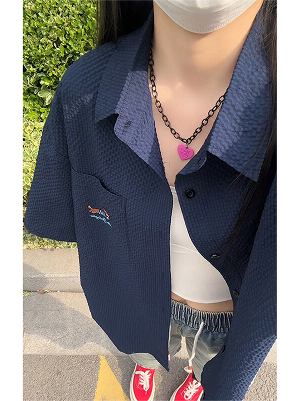青ファッション 青ファッション 刺繍入り凹凸生地オーバーシャツ