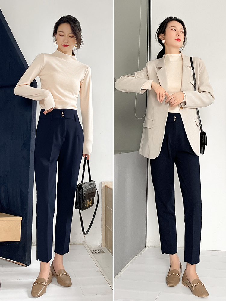 青ファッション 高品質ハイウエストストレートパンツ