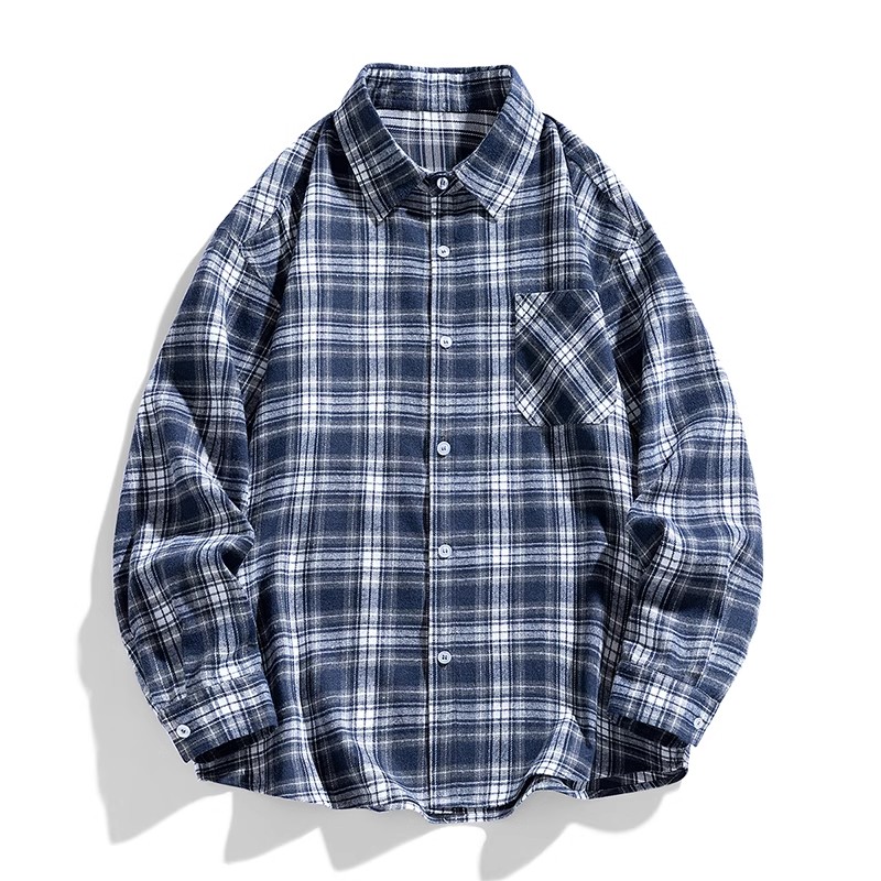 青ファッション 青ファッション 格子柄リラックスシャツ