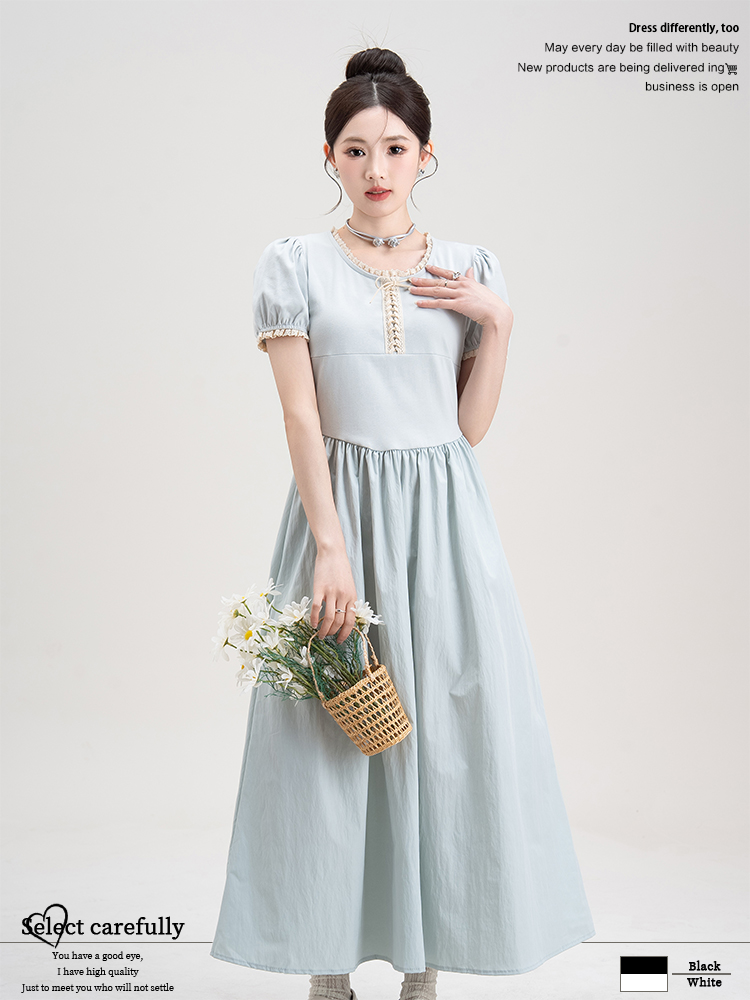 青ファッション 青ファッション 優美パフスリーブワンピース