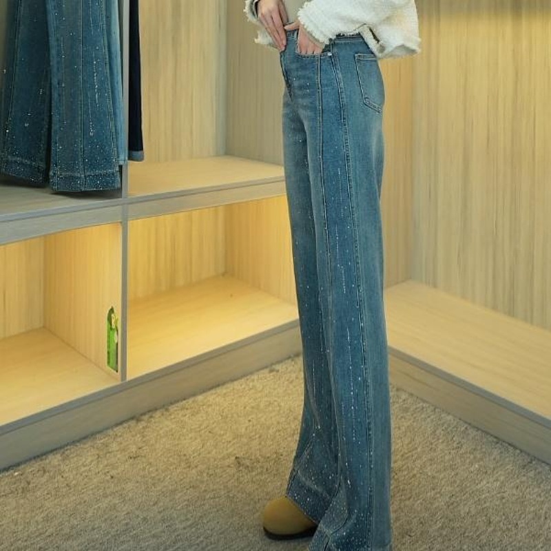 青ファッション ハイウエストフレアデニム