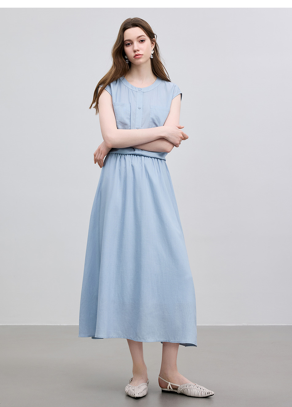 青ファッション 優美ノースリーブブラウスセット
