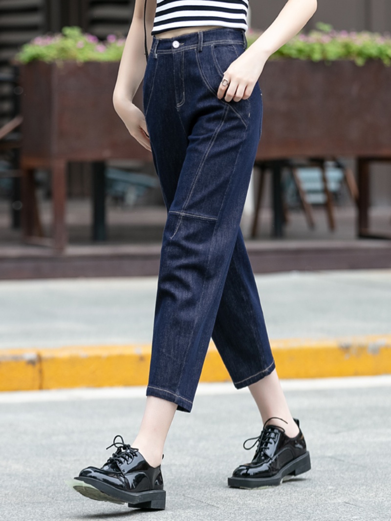 青ファッション クロップド丈デニムワイドパンツ
