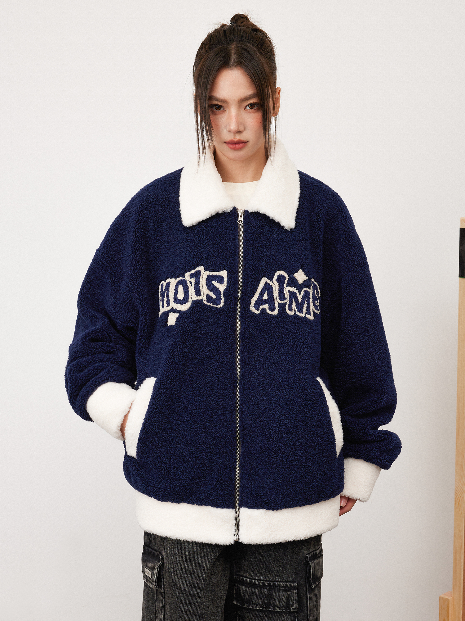 青ファッション 青ファッション もこもこボアカレッジカーディガン