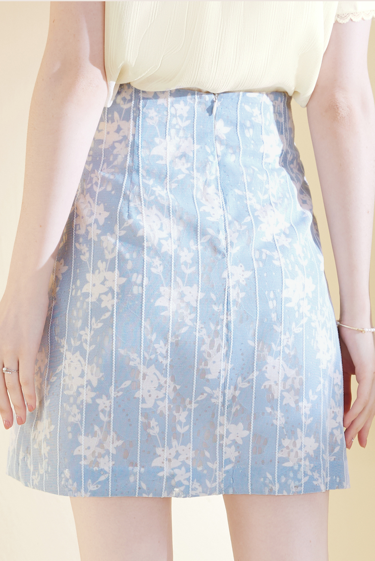 青ファッション 花柄ポケット付きミニスカート