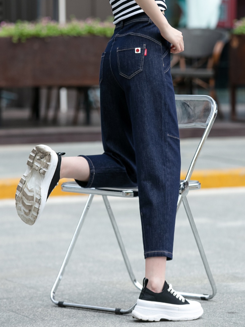 青ファッション クロップド丈デニムワイドパンツ