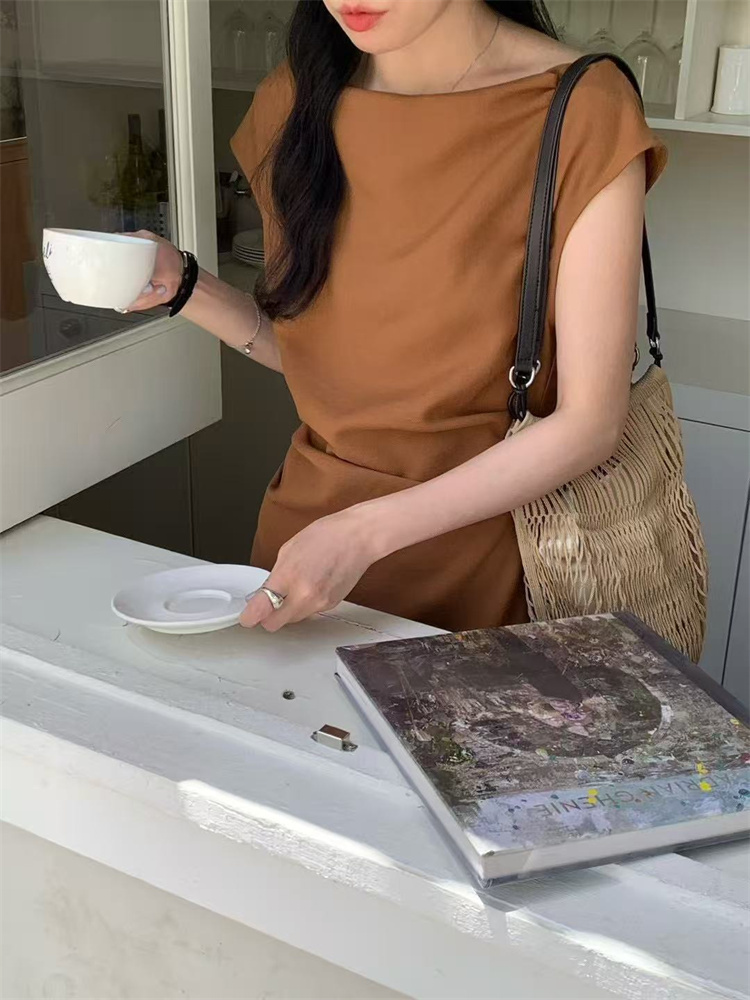 青ファッション ウエスト調節可能スリット付きロングワンピース