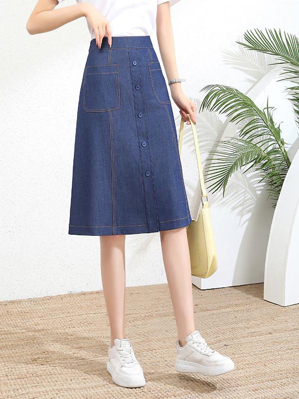 青ファッション 青ファッション フロントボタン デニムミディスカート