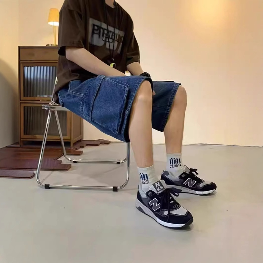 青ファッション ゆったりデニムハーフパンツ