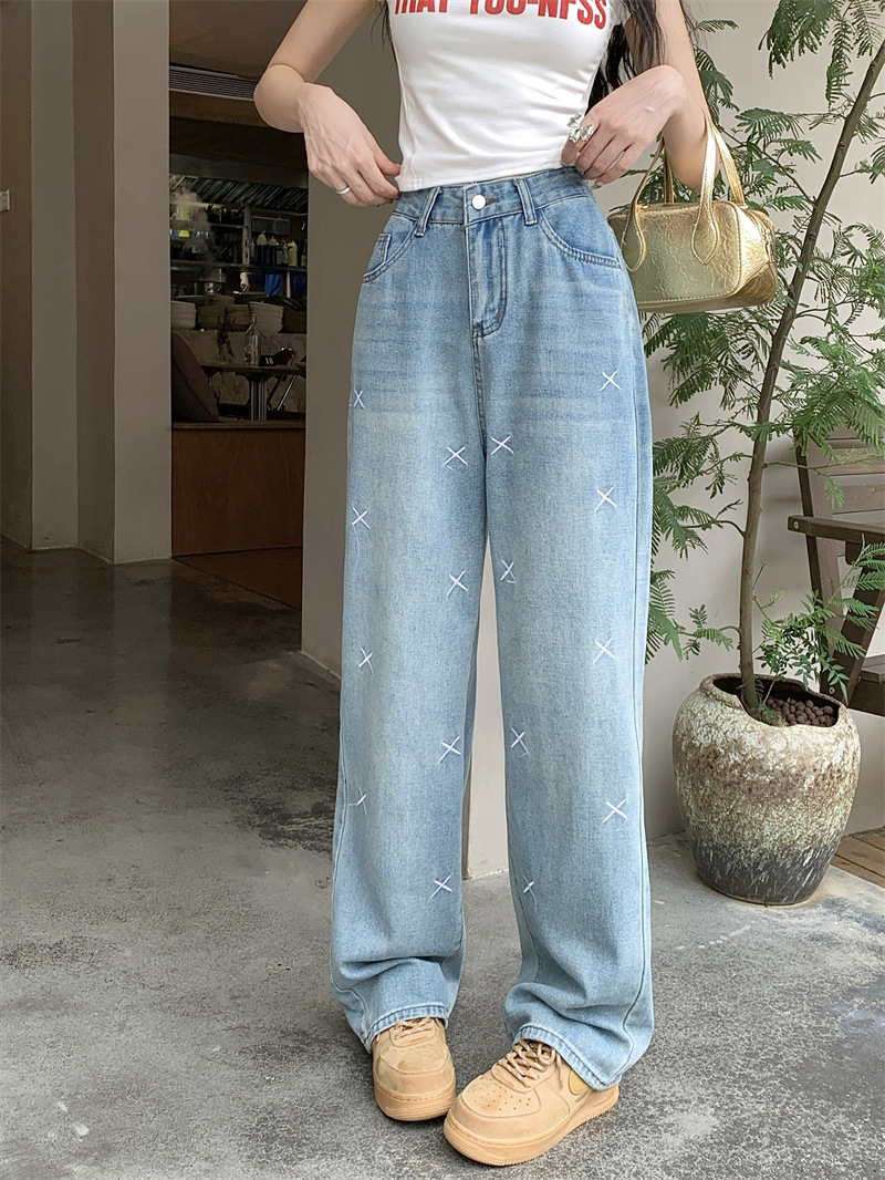 青ファッション 二〇二四年新作デニムワイドパンツゆったりシルエット