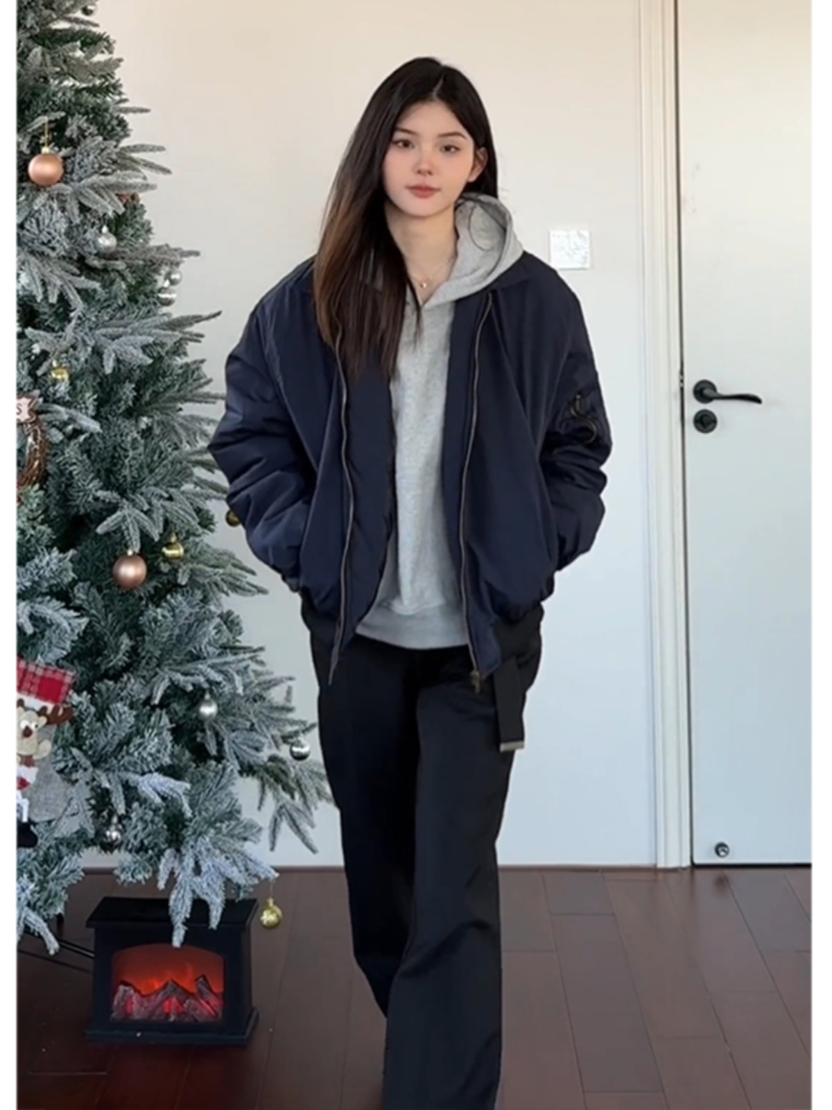 青ファッション 青ファッション ふんわり暖か冬空ボンバージャケット