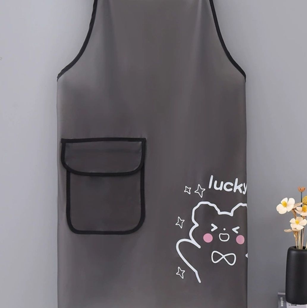 保育士 エプロン 笑顔の子猫プリント付き保育士用キャラクターエプロン