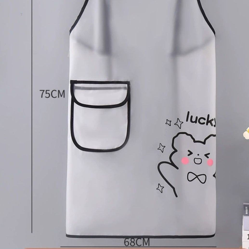 保育士 エプロン 笑顔の子猫プリント付き保育士用キャラクターエプロン