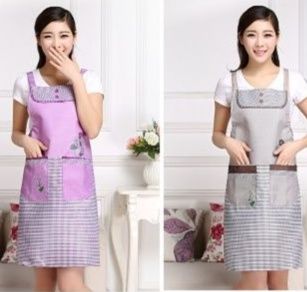 保育士 エプロン チューリップ刺繍チェック柄切替保育士かわいいエプロン