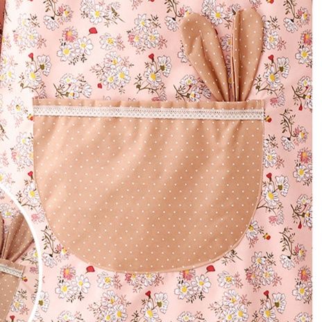 保育士 エプロン 小花柄うさぎポケット付き長袖エプロン