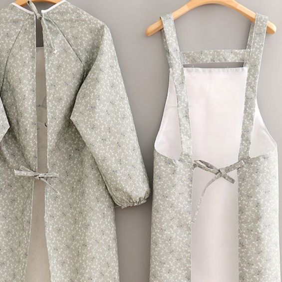 保育士 エプロン うさぎワンポイント長袖エプロン2点セット