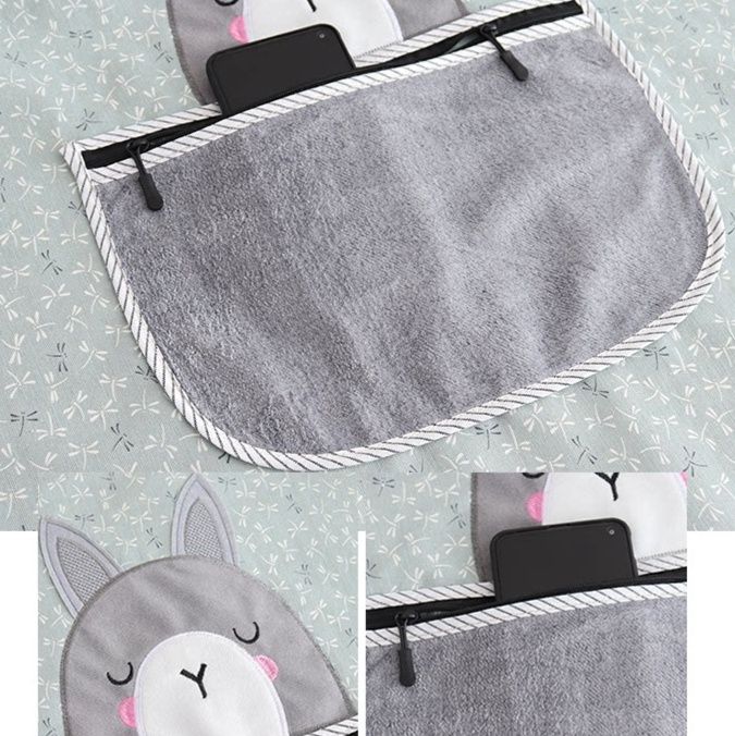 保育士 エプロン うさぎワンポイント長袖エプロン2点セット