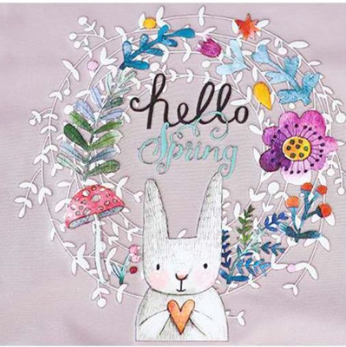 保育士エプロン うさぎ刺繍花リース柄長袖スモック保育士エプロン