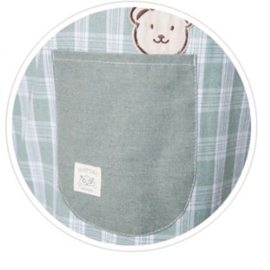 保育士 エプロン くま刺繍格子柄切替長袖スモック